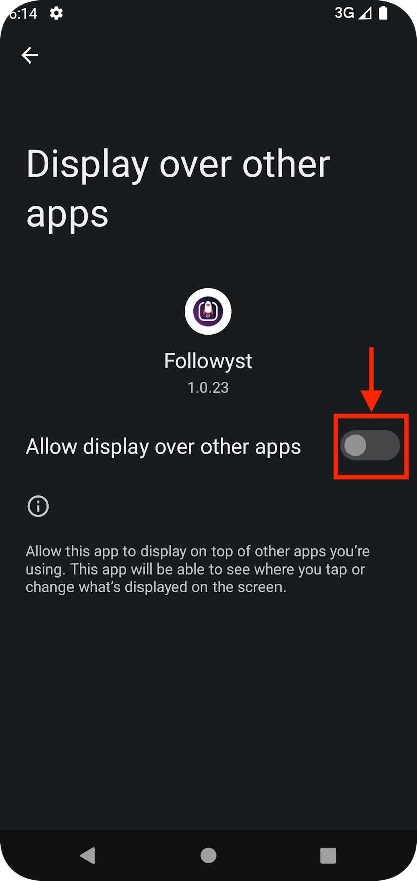 Screenshot of Android's "Display over other apps" permission screen