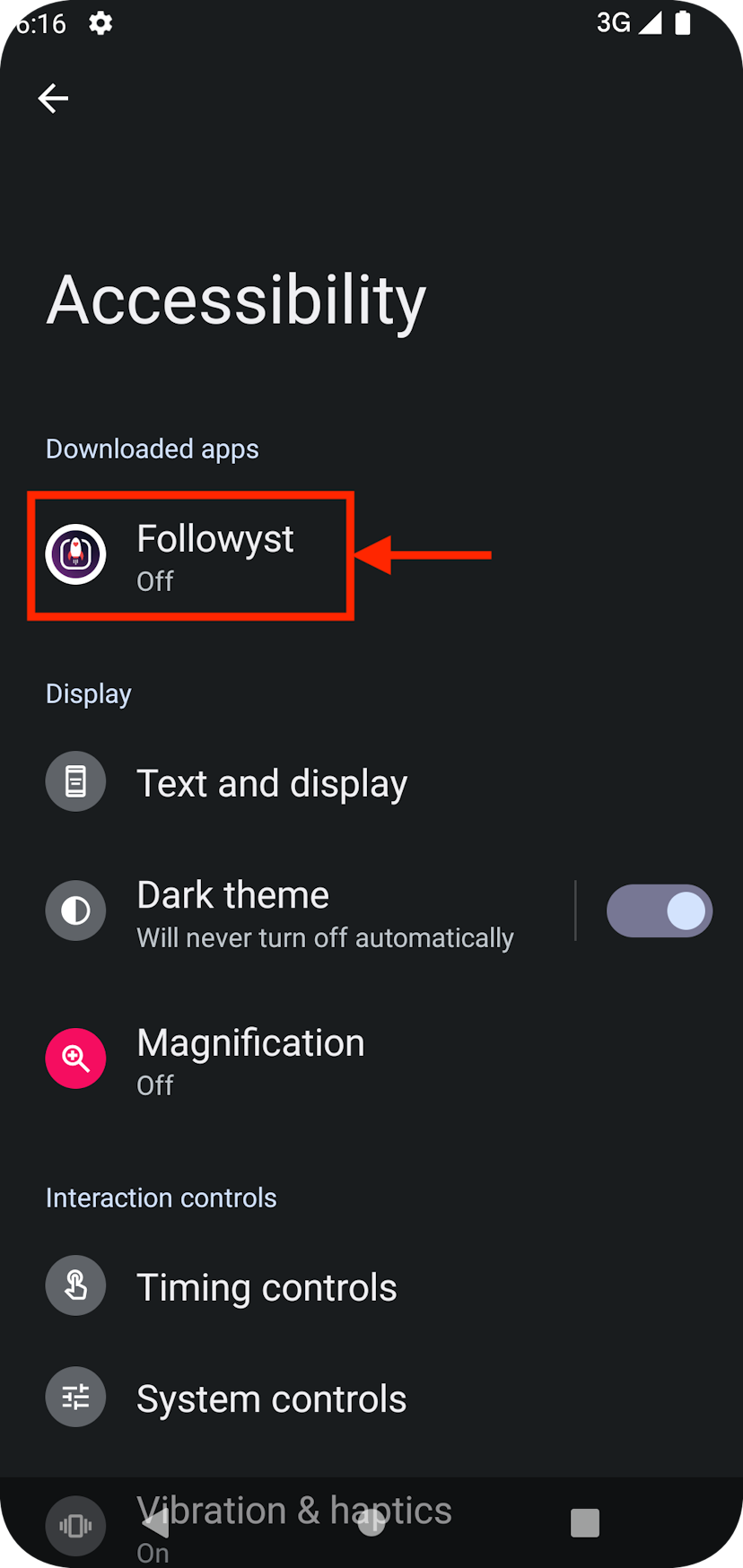 Screenshot of Android's Accessibility settings app